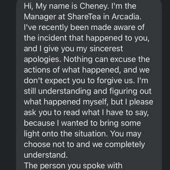 Sharetea - Part 1/3 - Wow.  Received this text today.  I need to gather my thoughts... - Bubble Tea Near Me - Arcadia, California