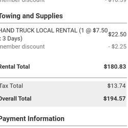 Penske Truck Rental - Hand Truck Rental is the Dolley Rental.... at 3 days... charged for an extra day