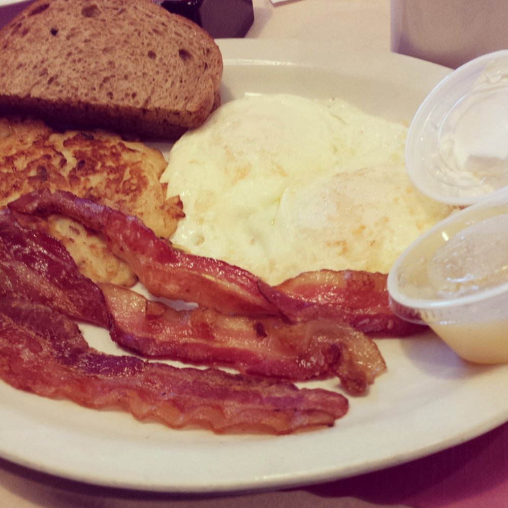 Blueberry's Cafe - Potato pancake, Eggs, Bacon and rye roast. - Breakfast & Brunch Near Me - Naples, Florida