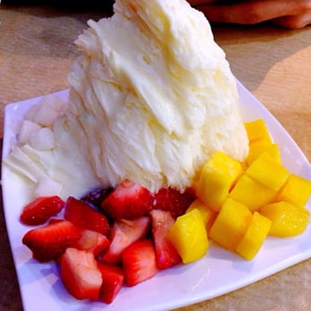Nu Cafe - Mango shaved ice with strawberry, mango and mochi toppings on too of drizzled condensed milk. - Ice Cream & Frozen Yogurt Near Me - Houston, Texas Nu Cafe - Mango shaved ice with strawberry, mango and mochi toppings on too of drizzled condensed milk. - Ice Cream & Frozen Yogurt Near Me - Houston, Texas