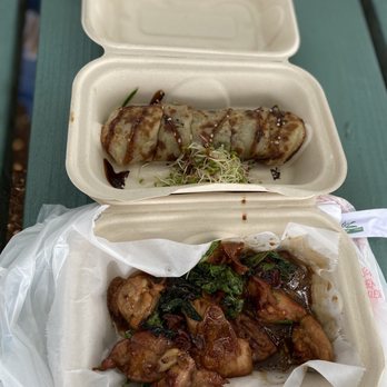 Fooki - Top to bottom: grandpa rolling beef, trio-cup chicken ala carte - Bubble Tea Near Me - Aiea, Hawaii