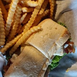 Boar's Nest - Chicken stack sandwich- you can get grilled or fried on a broche bun (so delicious) with crinkle fries.