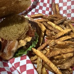 Deep South burger and Cajun fries Deep South burger and Cajun fries
