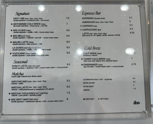Menu photo 4 6xs Coffee Dtla Los Angeles, CA