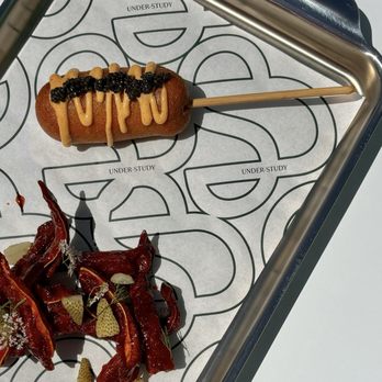 Under-Study - Lobster Caviar Corn Dog ($32) + Sweet & Sour Pig Ears ($14) - Bakeries Near Me - Saint Helena, California Under-Study - Lobster Caviar Corn Dog ($32) + Sweet & Sour Pig Ears ($14) - Bakeries Near Me - Saint Helena, California