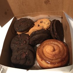 Boran Cobblestone Bakery - Sticky bun and 1 dozen double chocolate chip cookies I ordered plus some extra that appeared.