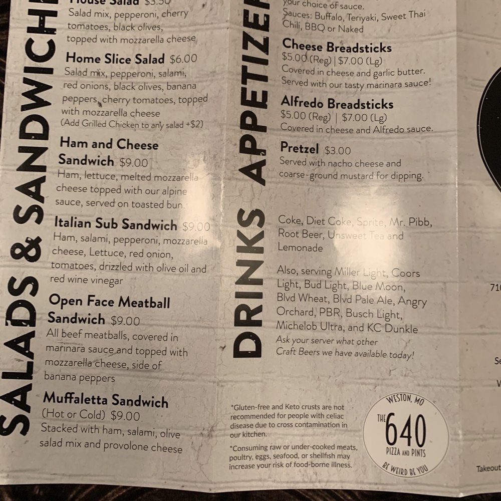 The 640 Pizza & Pints - Menu - Pizza Near Me - Weston, Missouri The 640 Pizza & Pints - Menu - Pizza Near Me - Weston, Missouri