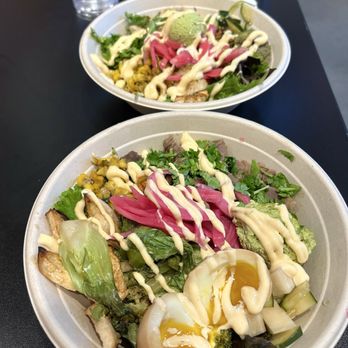 Nom - Bowl with steak and jammy egg and bowl with chicken and avocado smash - Asian Fusion Near Me - San Juan Capistrano, California