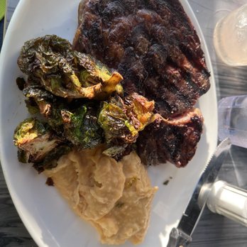 Tower Park Waterfront Grille - Prime rib special, chipotle mashed potatoes and crispy Brussel sprouts. Yum! - Venues & Event Spaces Near Me - Lodi, California