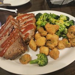 Southern Charm - Meatloaf with side of steamed broccoli and fried okra