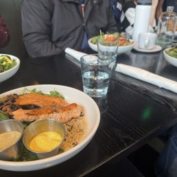 Wild rice and roasted vegetables bowl with salmon Wild rice and roasted vegetables bowl with salmon