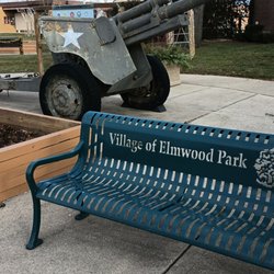 Elmwood Park Public Library - Bench and cannon at the circle