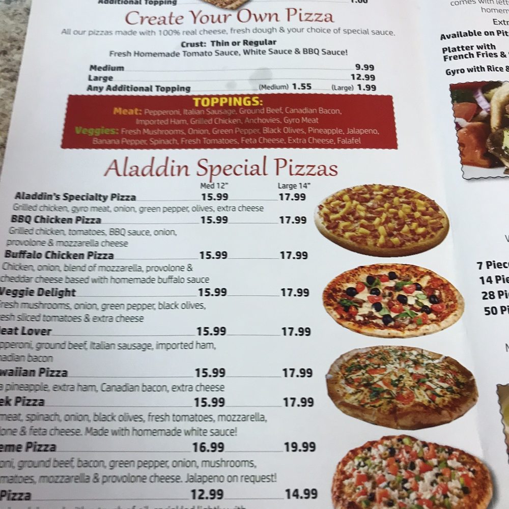 a pizza menu