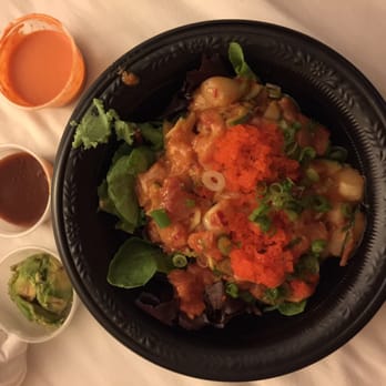 PokiNometry - Salad w/cucumbers, crabmeat, spicy dynamite, 2x salmon, yellowtail, spicy tuna, scallops, green onion, masago eggs - 4.5* (9/22) - Japanese Near Me - Anaheim, California PokiNometry - Salad w/cucumbers, crabmeat, spicy dynamite, 2x salmon, yellowtail, spicy tuna, scallops, green onion, masago eggs - 4.5* (9/22) - Japanese Near Me - Anaheim, California