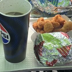 1906 Grill - A crispy chicken sandwich with cheese curds and fountain soda (minus a few gulps).