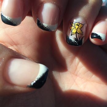 New Style Nails - Thanks Patrick, for the awesome gel manicure with unique French tip design and hand drawn daffodil flower!! Love it!! - Nail Salons Near Me - Northridge, California New Style Nails - Thanks Patrick, for the awesome gel manicure with unique French tip design and hand drawn daffodil flower!! Love it!! - Nail Salons Near Me - Northridge, California