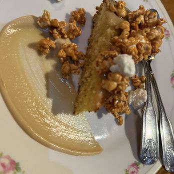 6th And Vine - Polenta cake with caramel popcorn and chattily cream. - New American Near Me - Winston-Salem, North Carolina