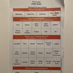 Foo Luck - Poké bowl menu