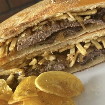 The Blended Bistro - Steak sandwich and tostones. - Cuban Near Me - Cliffside Park, New Jersey