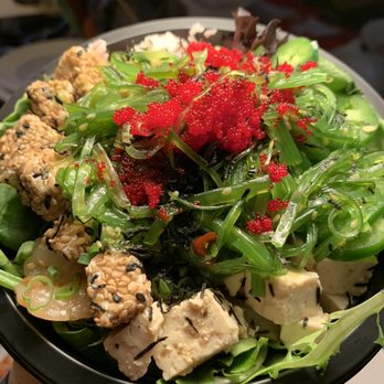 Fishology Poke Bar - Tofu and Shrimp over spring mix - Poke Near Me - Folsom, California Fishology Poke Bar - Tofu and Shrimp over spring mix - Poke Near Me - Folsom, California