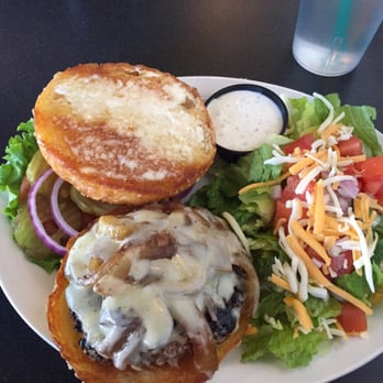 Froggy's - Shroom burger with nice salad - Bars Near Me - Davis, California