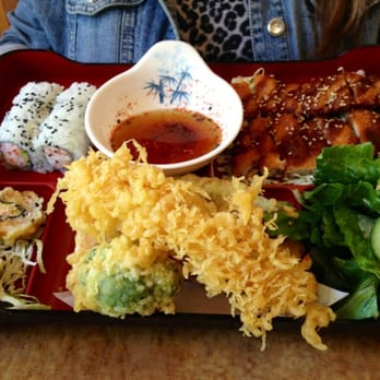 Sushi Garden - 3-item lunch bento box with shrimp & veg tempura, a California roll, tonkatsu (breaded pork cutlets), miso soup and salad - Sushi Bars Near Me - Capitola, California Sushi Garden - 3-item lunch bento box with shrimp & veg tempura, a California roll, tonkatsu (breaded pork cutlets), miso soup and salad - Sushi Bars Near Me - Capitola, California