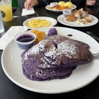 West Hill Deli - Ube pancakes, crispy pork belly, scrambled egg with eggs benedict - New American Near Me - Auburn, Washington West Hill Deli - Ube pancakes, crispy pork belly, scrambled egg with eggs benedict - New American Near Me - Auburn, Washington