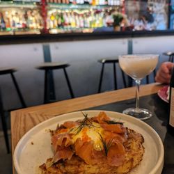 Alpina - Salmon brunch option on top of latke soooo good