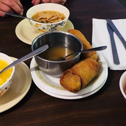 Oscar Chinese Restaurant - Egg drop soup and egg rolls. The soup was perfectly seasoned. Quite possibly the best egg drop soup I've ever had.