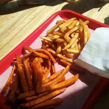 Get The Burger - Sweet potatoe & regular fries. - Burgers Near Me - Big Bear Lake, California