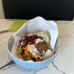 Falafel sandwich with the works.
