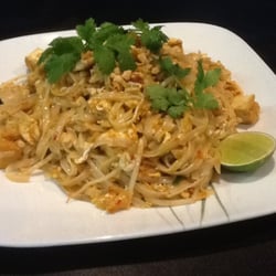 Selina's Thai - Thai rice noodles in tamarind sauce, tofu, eggs, bean sprouts, coriander, and peanuts. With Chicken: $12.95 With Shrimp: $14.95 With Shrimp