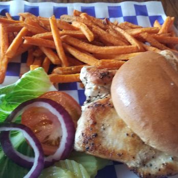 Pier 77 - Huge chicken sandwich. Upgraded to sweet potato fries. - Seafood Near Me - Fulton, Texas Pier 77 - Huge chicken sandwich. Upgraded to sweet potato fries. - Seafood Near Me - Fulton, Texas