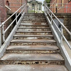 Historic Downtown Pawhuska - View up rusted stairway to courthouse