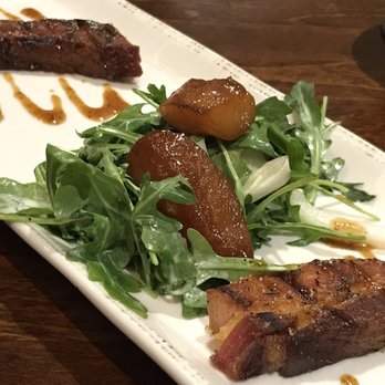 The Mill - Hershey - Laquered House Bacon with Roasted Pear Salad, Truffle Sherry Dressing - New American Near Me - Hershey, Pennsylvania The Mill - Hershey - Laquered House Bacon with Roasted Pear Salad, Truffle Sherry Dressing - New American Near Me - Hershey, Pennsylvania