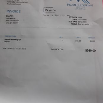 Pruden Roofing - Additional charge for work that was supposed to have been completed already - Roofing Near Me - Stockton, California