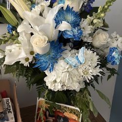 Robert Florist - Blue and white flowers for the goodest boy that ever lived.