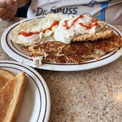 Chicken fried steak with eggs