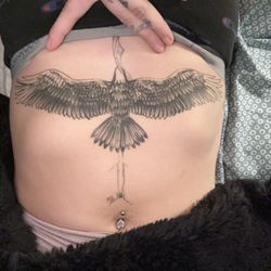 Grade A Tattoos and Body Piercing - What the tattoo looks like almost 3 months later. You can see where he started (bottom of arrow, and it's not even center with my body)