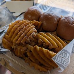 Sliders and waffle fries