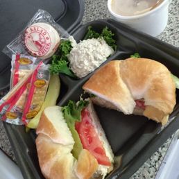 The basic on a croissant with a side scoop of the southern (ick) and a bowl of their baked potato soup (not good)
