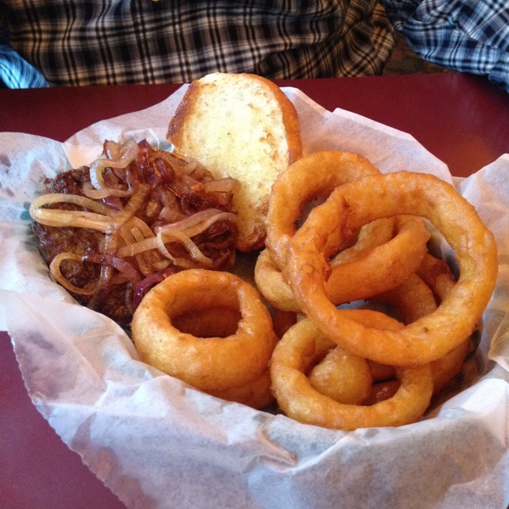 Timberwolf Inn - Tuesday night bar burger special with grilled onions and onion rings. - Hotels Near Me - Marcell, Minnesota Timberwolf Inn - Tuesday night bar burger special with grilled onions and onion rings. - Hotels Near Me - Marcell, Minnesota