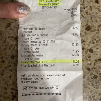 Noodles and Company - My hefty bill with missing item highlighted ‍ - Noodles Near Me - Downey, California