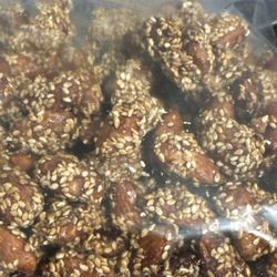 Mercey springs produce - Honey Sesame covered Almonds Ingredients: Honey, Sesame seeds, and Almond. I repacked to keep longer.