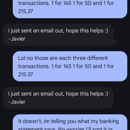 Text message I got from the front desk after contacting Hilton about this issue... seems rather unprofessional