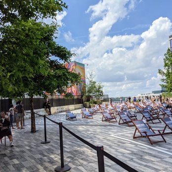Vessel - The Yard, with seats to view a huge screen projector showing a soccer game while we were there. - Landmarks & Historical Buildings Near Me - New York, New York