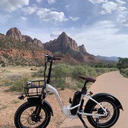 Better on E-Bikes - E-bike riding through Zion Canyon inside Zion National Park.