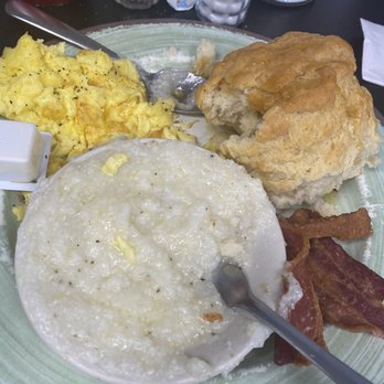Buttered Biscuit - 2 Eggs and Bacon w/ grits and a plain biscuit - Breakfast & Brunch Near Me - Waynesville, North Carolina
