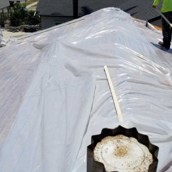 Rexway Roofing - Tarp on roof to protect from potential rain, following tearing old roof off - Roofing Near Me - La Puente, California
