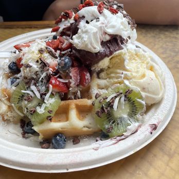 Waffle and Berry - Berries and cream waffle with kiwi added and a scoop of açai - Waffles Near Me - Honolulu, Hawaii Waffle and Berry - Berries and cream waffle with kiwi added and a scoop of açai - Waffles Near Me - Honolulu, Hawaii